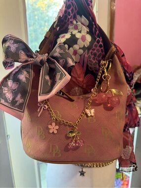 Dooney & Bourke Pink Floral Charm Shoulder Bag with Gold-Tone Chain